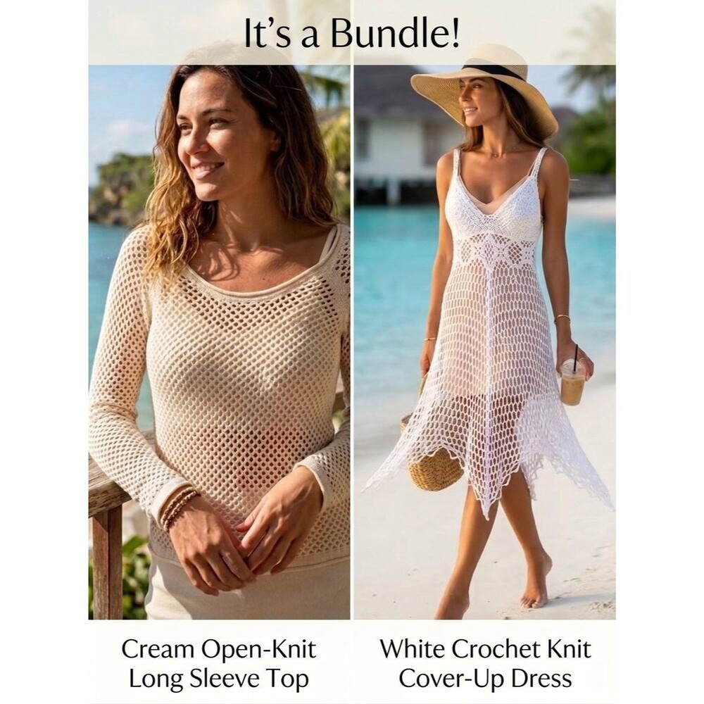 BUNDLE! Roxy Women’s Net Pull Over Top & Elegant Crochet Boho Coverup 2 PACK LOT